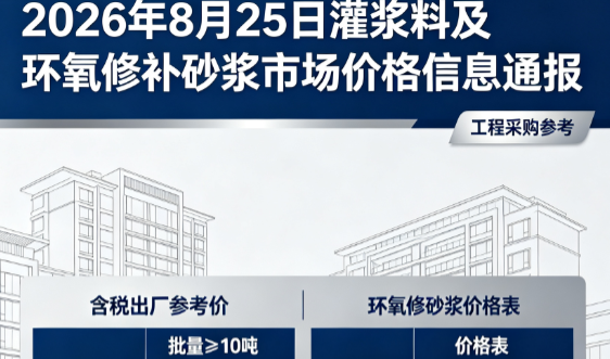 东山2026年8月25日灌浆料及环氧修补砂浆市场价格信息通报